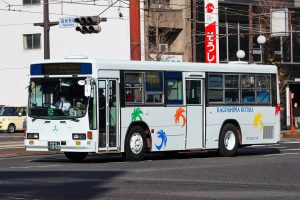 鹿児島交通 いすゞキュービック(KC-LV380L･鹿児島200 か 1009･元国際興業)の公式側型式写真。2022年1月撮影。