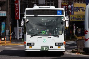 鹿児島交通 いすゞキュービック ワンステップ(KC-LV380N･鹿児島200 か 1455･元京成バス)の前面。2025年1月撮影。