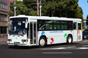 鹿児島交通 いすゞキュービック (KC-LV280L･鹿児島200 か 2038･元山陽バス)の公式側画像。2020年8月撮影。