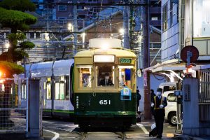 広島電鉄650形 651号車 出庫時 千田車庫付近にて 2021年1月撮影。