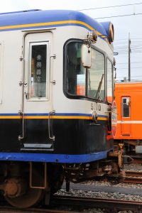 一畑電鉄5000系 5010編成 5110号車 雲州平田車庫にて。(2025年1月撮影) 前面アップ