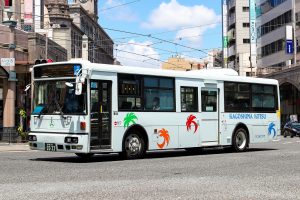 鹿児島交通 西工96MC (KL-JP252NAN改･鹿児島200 か 2033･元東急バス)の公式側型式写真。2020年8月撮影。