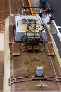 広島電鉄1900形 1915号 の屋根 2015年7月撮影。